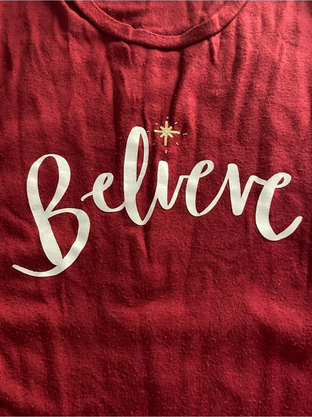 Boutique Red 'Believe' Top with Lula Roe Blue Santa Face Leggings